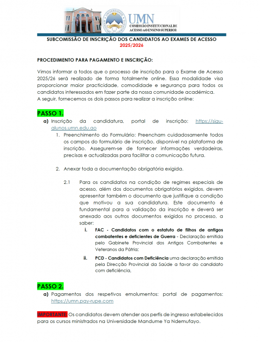 PROCEDIMENTOS PARA INSCRIÇÃO